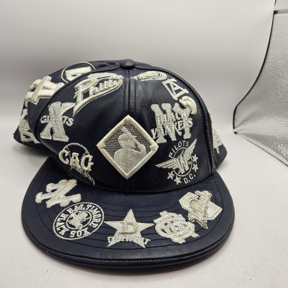 League Baseball Museum 100% Leather Fitted Hat Size: XL Embroidered RARE! Blue. 